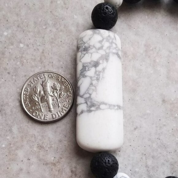 Handmade Howlite Bar + Lava Rocks 7" Bracelet - Aromatherapy - Trendy + Chic! - Picture 5 of 8